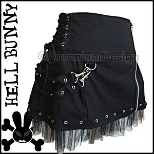 Hell Bunny Mall Goth Punk Dark Academia Bondage Pleated Punk Strappy miniskirt